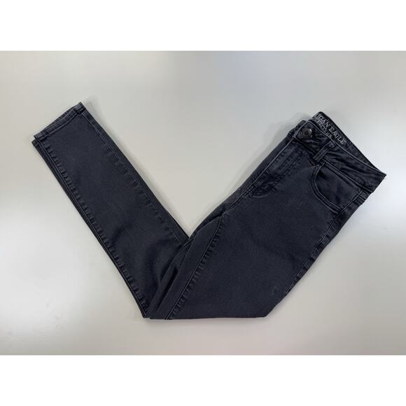 American Eagle Womens High Rise Jegging Jeans 6 Black Denim Stretch Grunge Goth - Picture 1 of 9